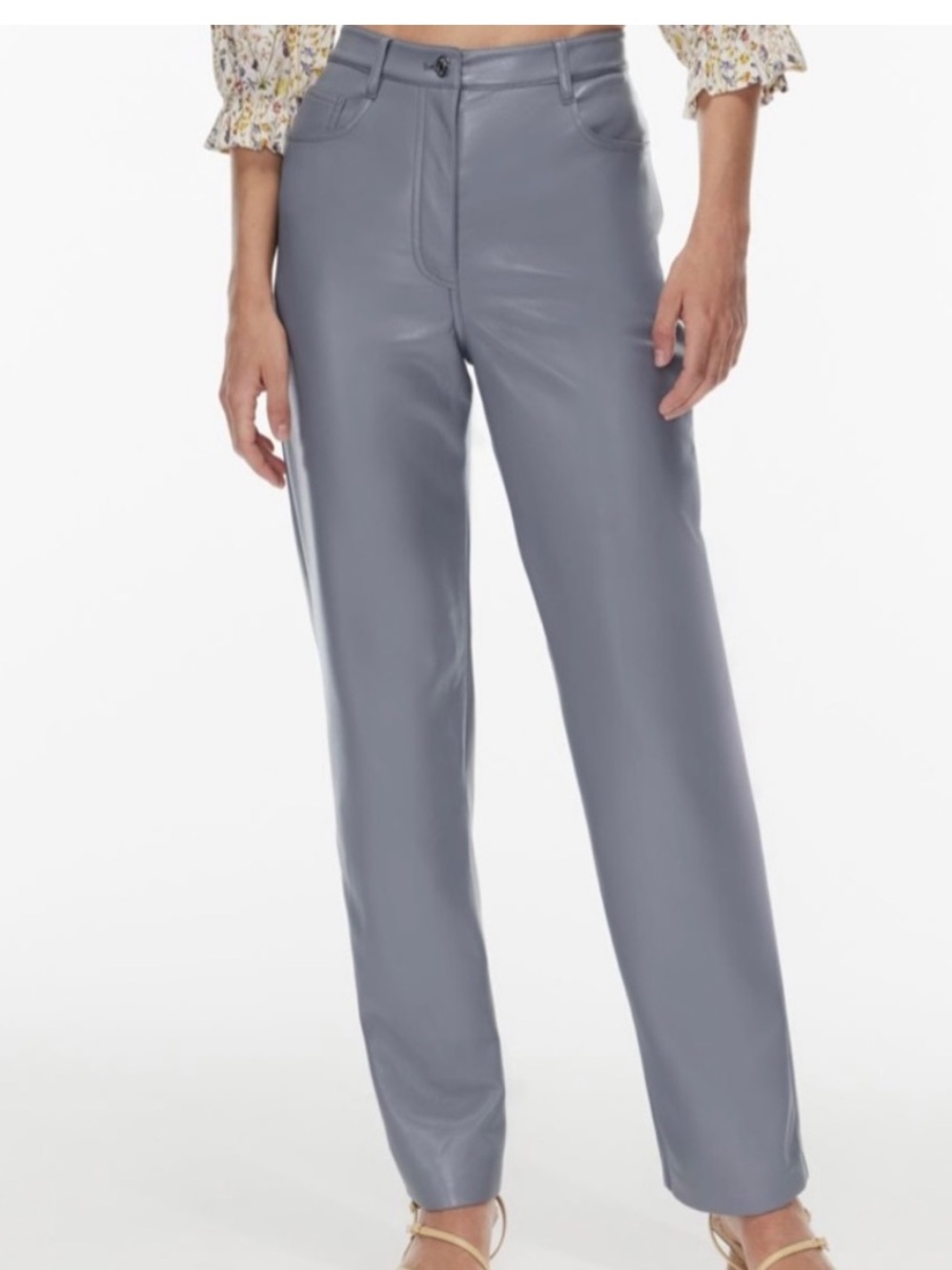 Aritzia Wilfred The Melina Grey Vegan Leather Straight Leg Pants Size 6 $148